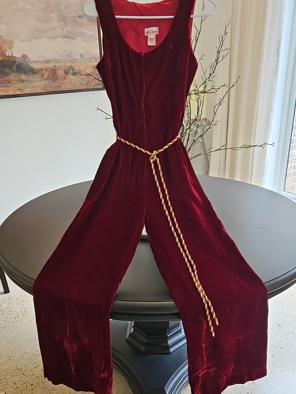 Mindy Malone VTG Burgundy Velvet Jumpsuit. Size 7 Measurements In Pictures